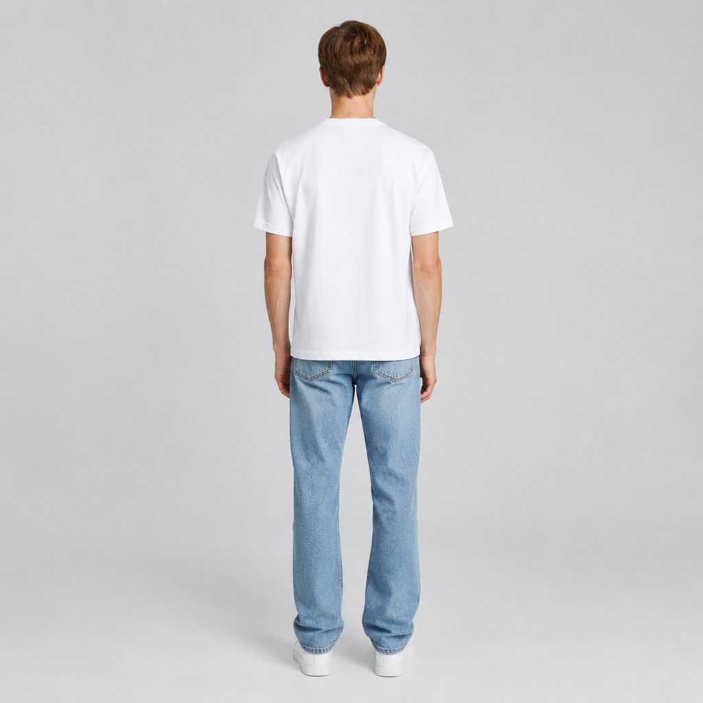 White heavyweight cotton basic t-shirt worn by a model, front view — view 4